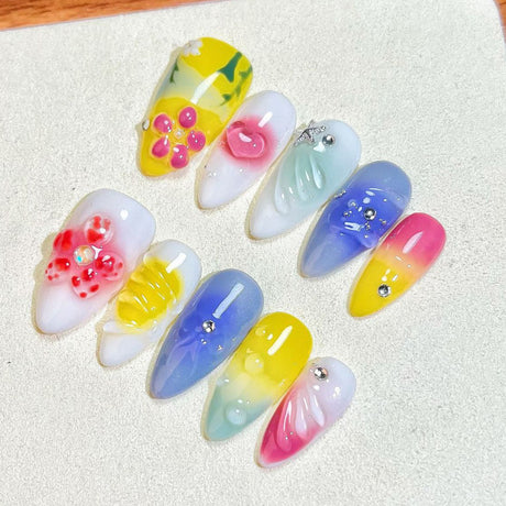 (Handmade) 10pcs/Set 3D Embossed Carving Press-On Nails