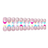24pcs/Set Color-Blocked French Floral Press-On Nails