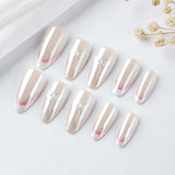 24pcs/Set White French Tips with Rhinestone Bow Press-On Nails