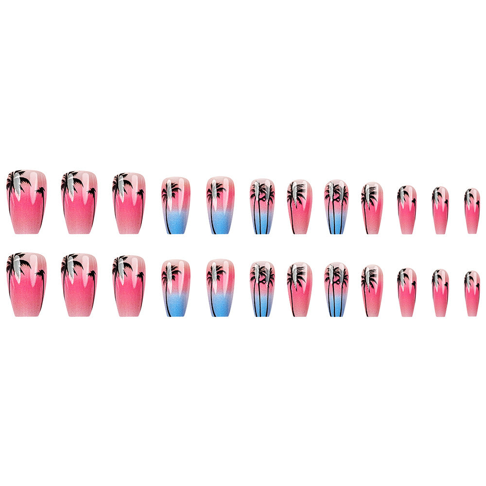 24pcs/Set Fresh Gradient Coconut Tree Press-On Nails