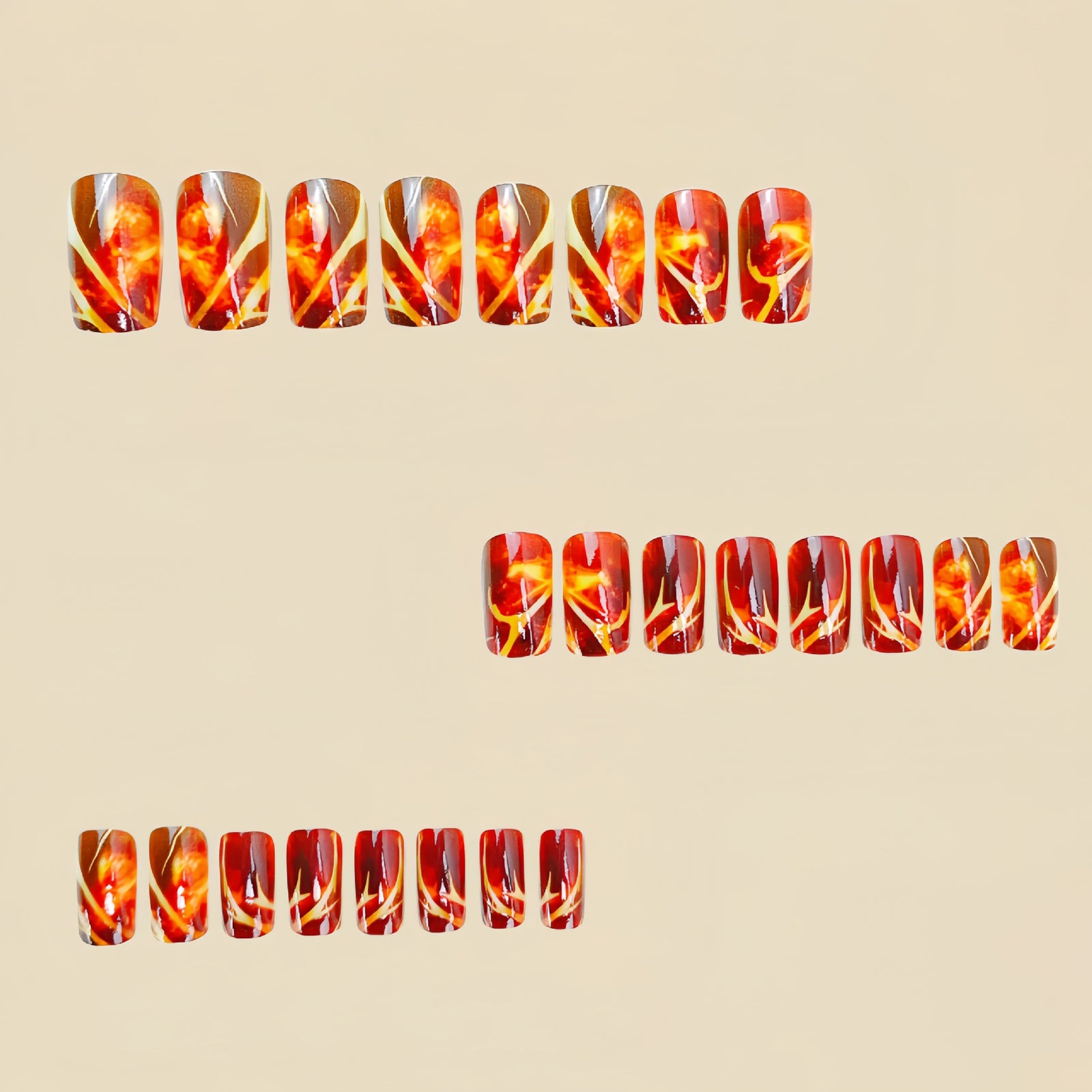 24pcs/Set Dark Red Flame Stripes Press-On Nails