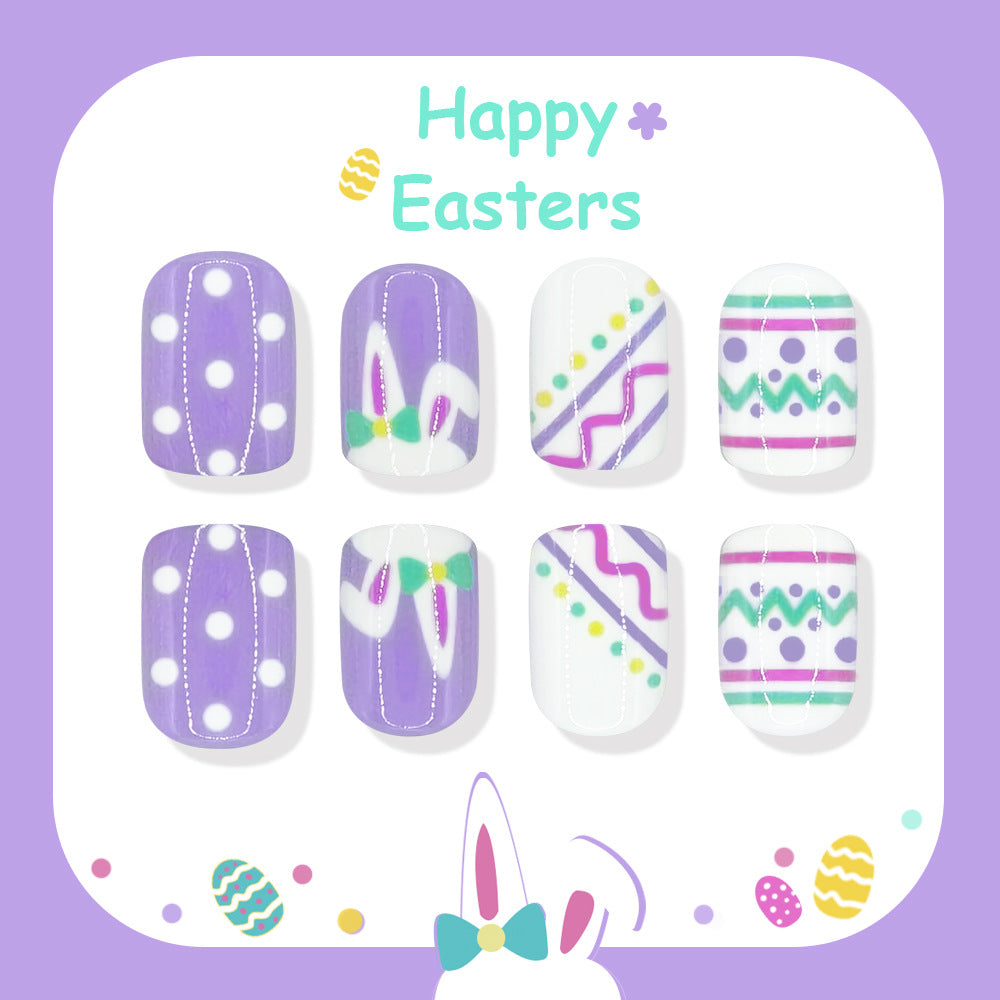24pcs/Set Bunny Polka Dot & Stripe Short Press On Nails