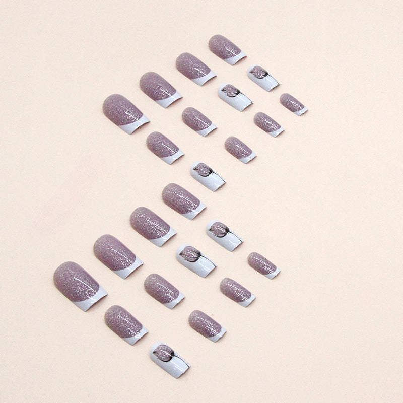 24pcs/Set Minimalist Translucent Glitter Press-On Nails