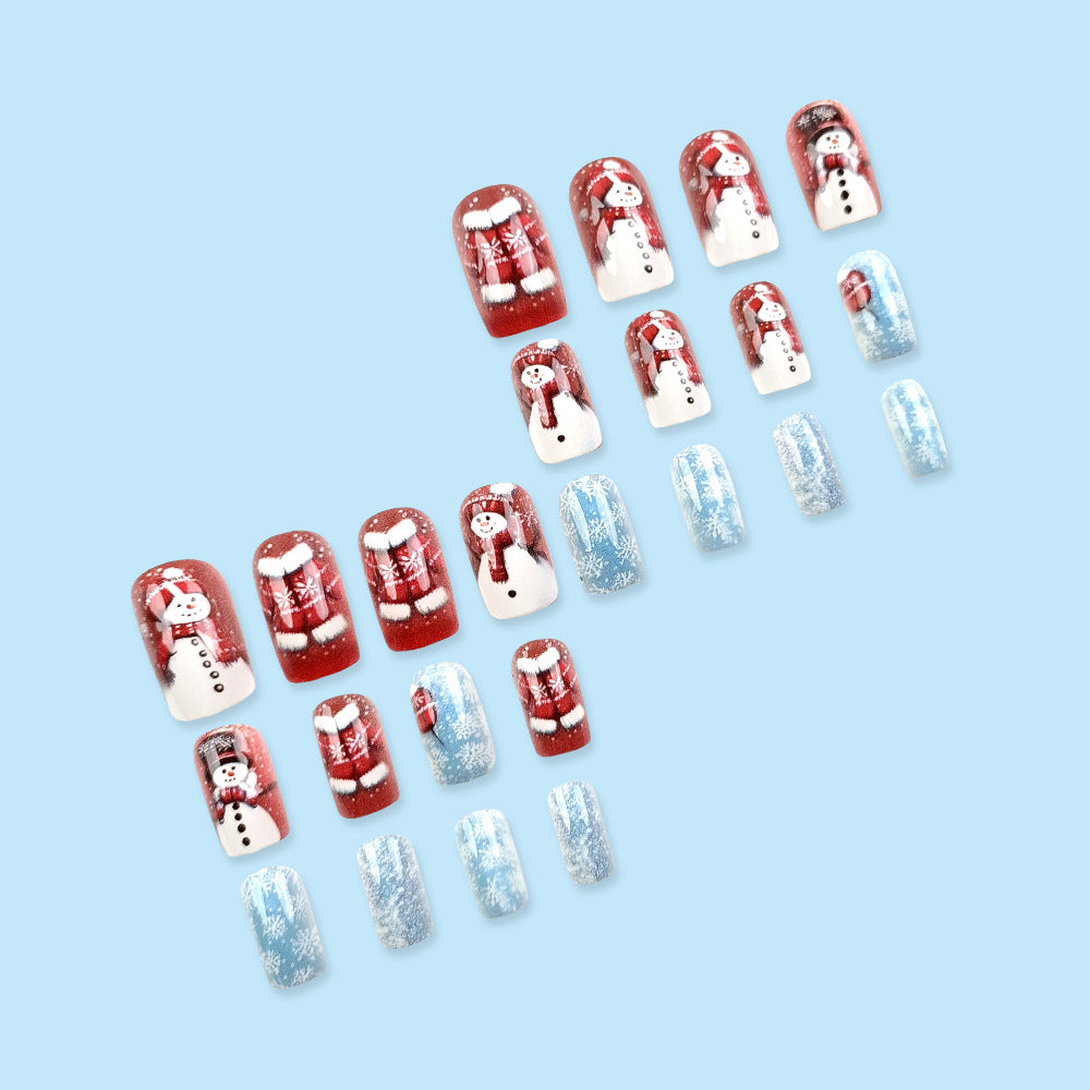 24pcs/Set Christmas Snowman Snowflake Press-On Nails