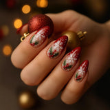 24pcs/Set Christmas Red Snowflake Press-On Nails