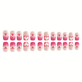 24pcs/Set Color Block Heart Press-On Nails