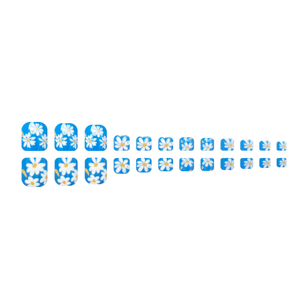 24pcs/Set Blue Daisy Press On Toe Nails
