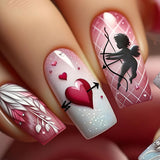 24pcs/Set Red Heart Cupid Press-On Nails