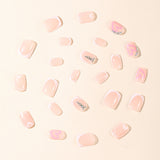 24pcs/Set Double French Pink Hearts Short Press On Nails