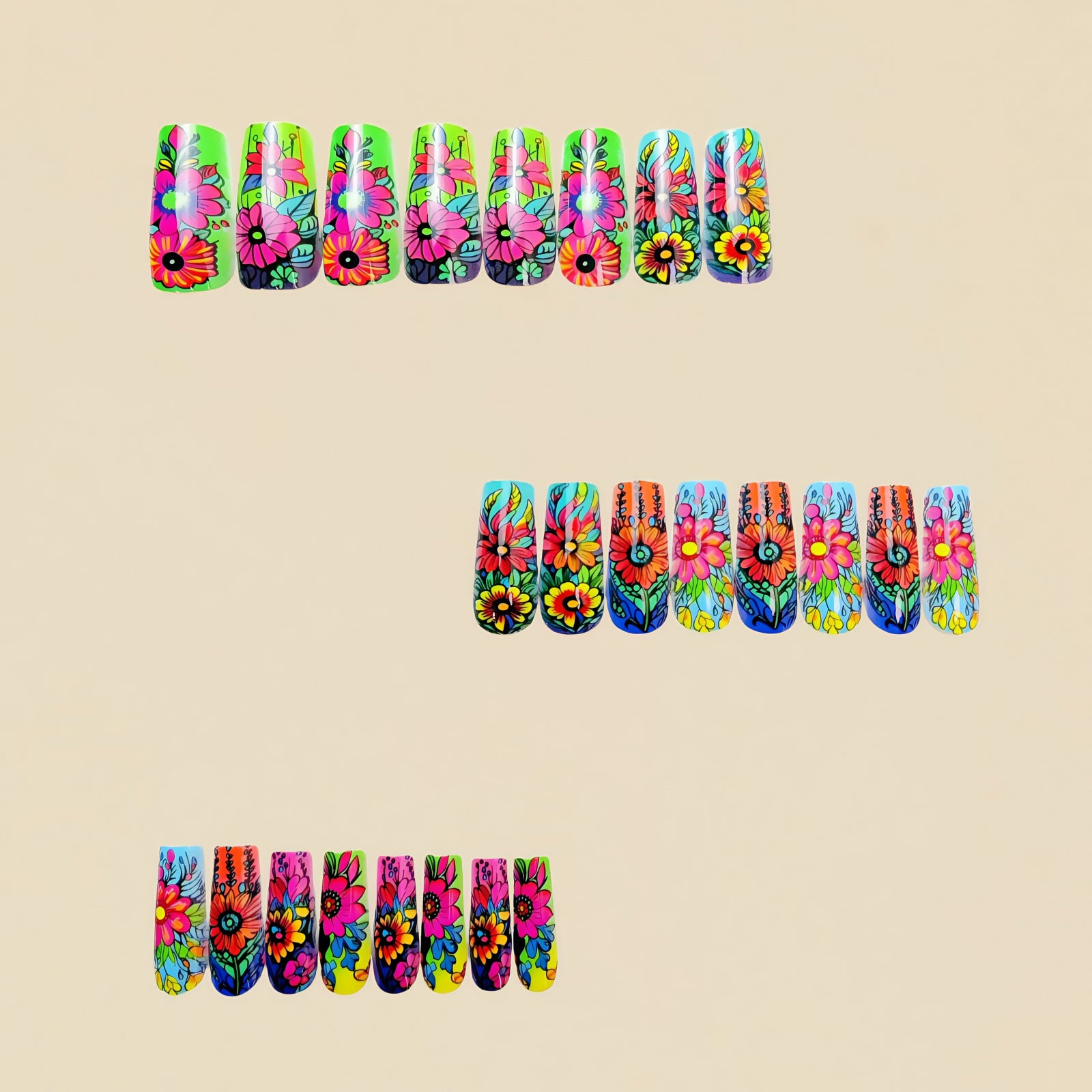 24pcs/Set Colorful Flowers Press-On Nails