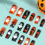 24pcs/Set Halloween Pumpkin Lantern Ghost Bat Press-On Nails