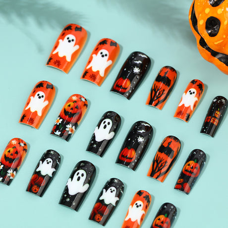 24pcs/Set Halloween Pumpkin Lantern Ghost Bat Press-On Nails