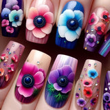 24pcs/Set Watercolor Poppy Gradient Press-On Nails