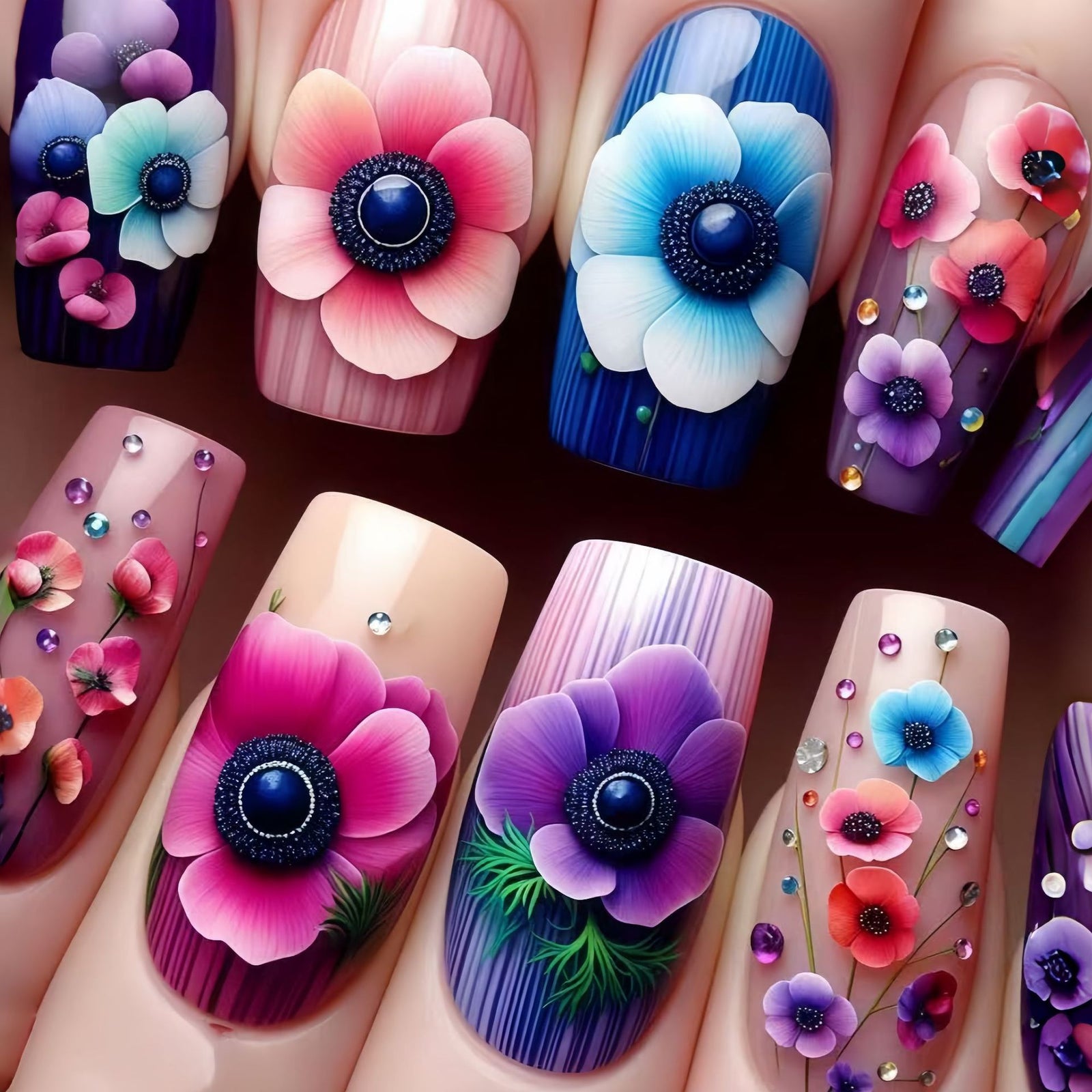 24pcs/Set Watercolor Poppy Gradient Press-On Nails