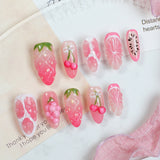 (Handmade) 10pcs/Set Dopamine Blush Cherry Strawberry Press-On Nails