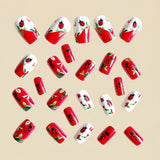 24pcs/Set Red Ladybug & Flowers Press-On Nails