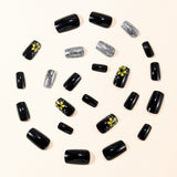 24pcs/Set Black Glitter with Small Yellow Flowers Press-On Nails