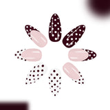24pcs/Set Burgundy French Tips with White Polka Dots Press-On Nails
