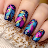 24pcs/Set Colorful Peacock Feathers Press-On Nails
