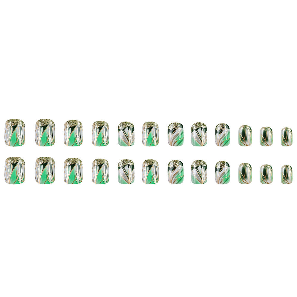 24pcs/Set Enchanted Emerald Forest Short Press-On Nails