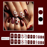 24pcs/Set Burgundy Heart Press-On Nails