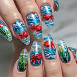 24pcs/Set Transparent Goldfish Water Ripple Press-On Nails