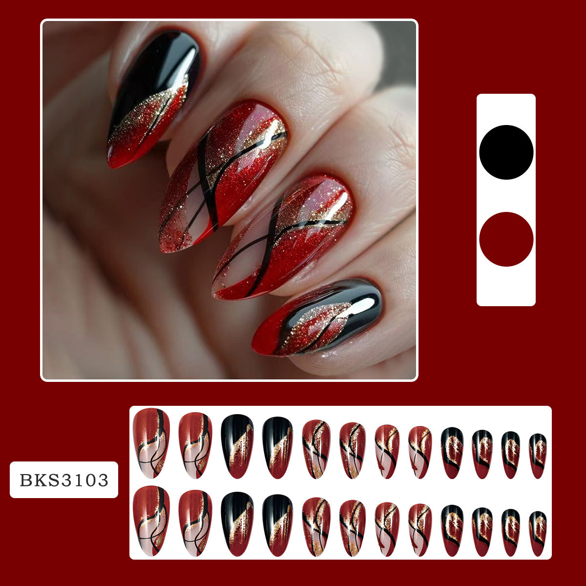 24pcs/Set Red Glitter Press-On Nails