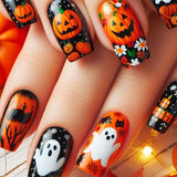 24pcs/Set Halloween Pumpkin Lantern Ghost Bat Press-On Nails