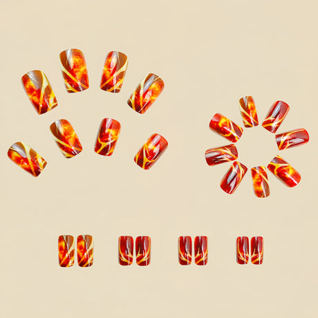24pcs/Set Dark Red Flame Stripes Press-On Nails
