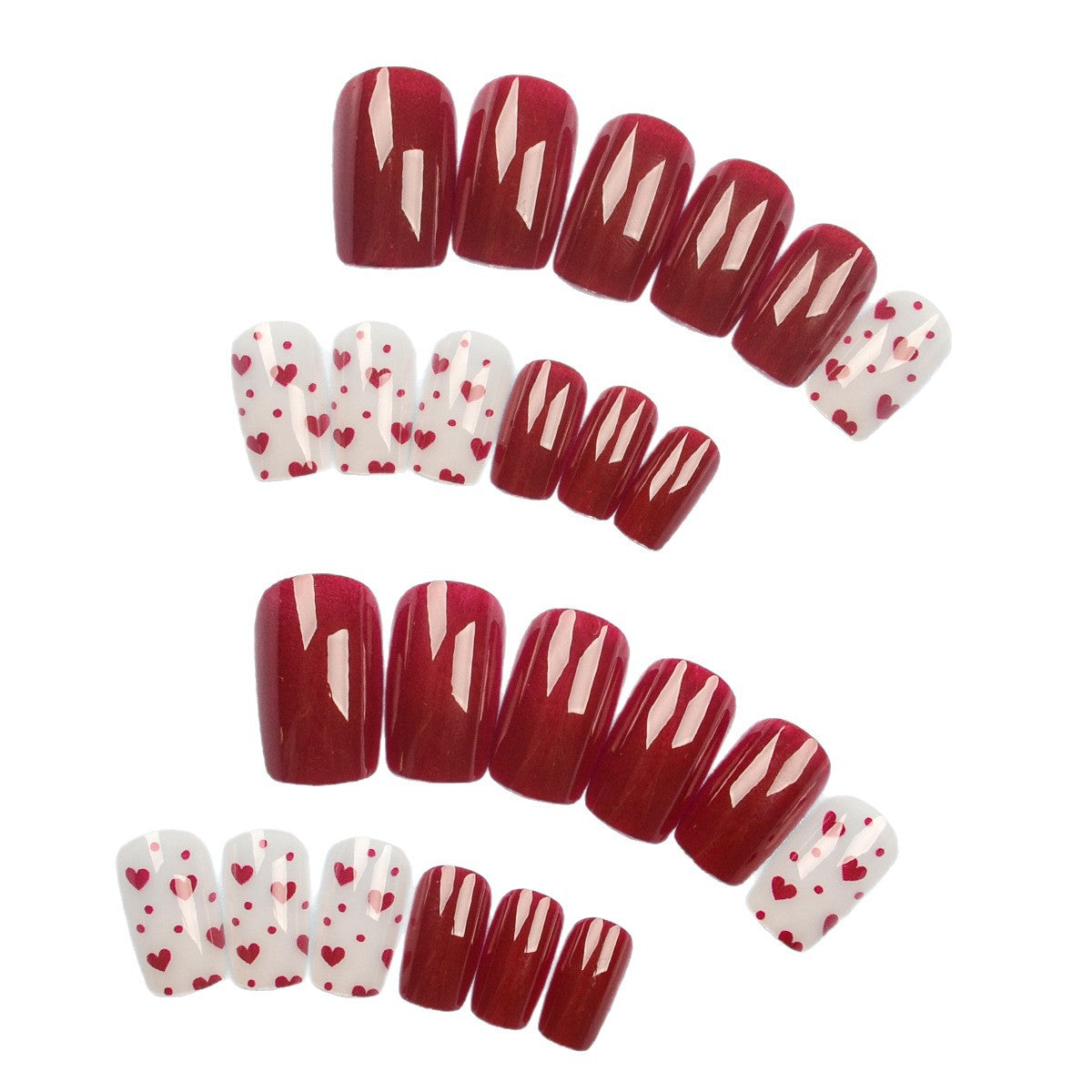 24pcs/Set Red Polka Heart Nails Press-On Nails