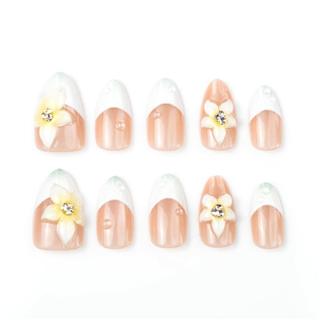 24pcs/Set French Cat Eye 3D Floral Press-On Nails