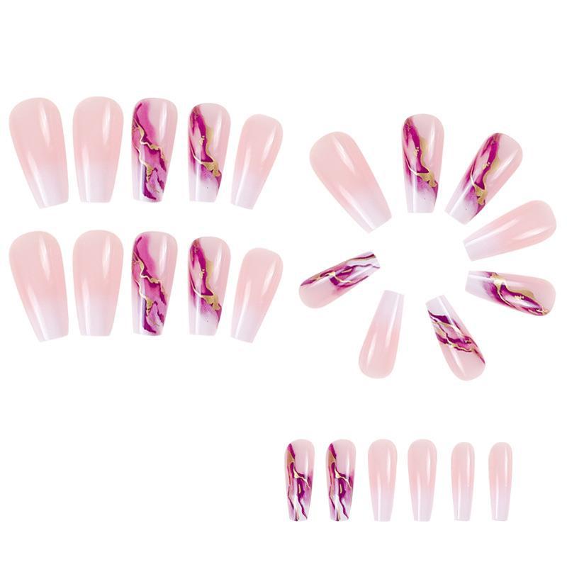 24pcs/Set Purple Marble Effect Press-On Nails