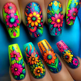 24pcs/Set Colorful Flowers Press-On Nails