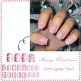24pcs/Set Christmas Glitter Snowflake Gift Stripe Short Press On Nails