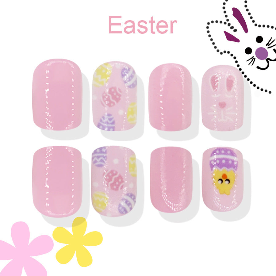 24pcs/Set Pastel Easter Egg Chicks Short Press-On Nails