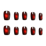24pcs/Set Dark Pigeon Blood Red Cat-Eye Short Press On Nails
