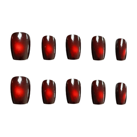 24pcs/Set Dark Pigeon Blood Red Cat-Eye Short Press On Nails