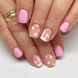 24pcs/Set Pink Floral Bunny Short Press-On Nails
