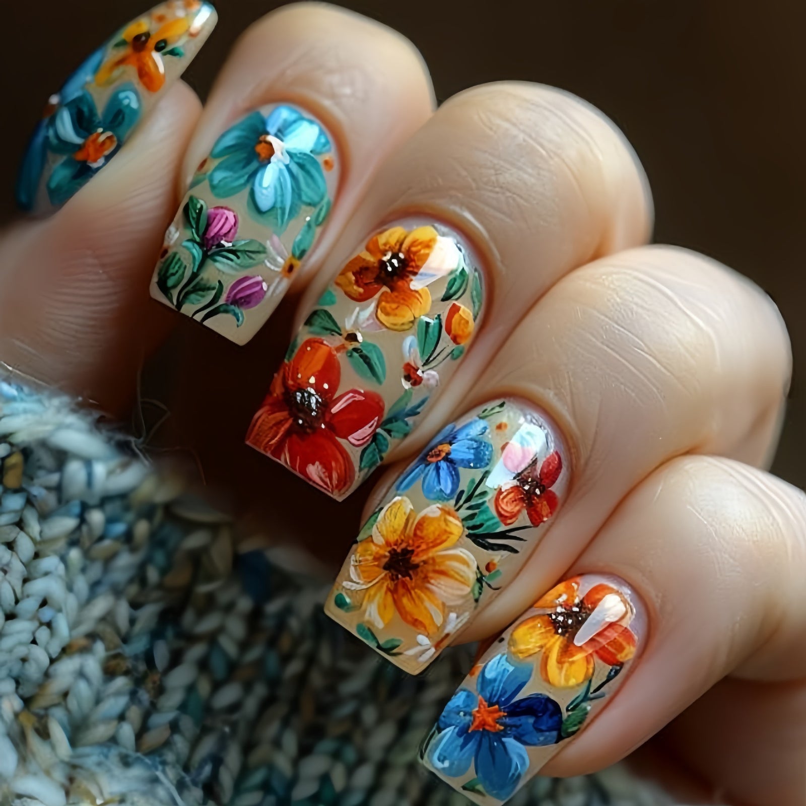 24pcs/Set Colorful Flowers Press-On Nails