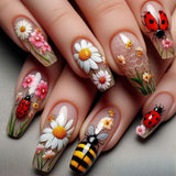 24pcs/Set Bee & Daisy Press-On Nails