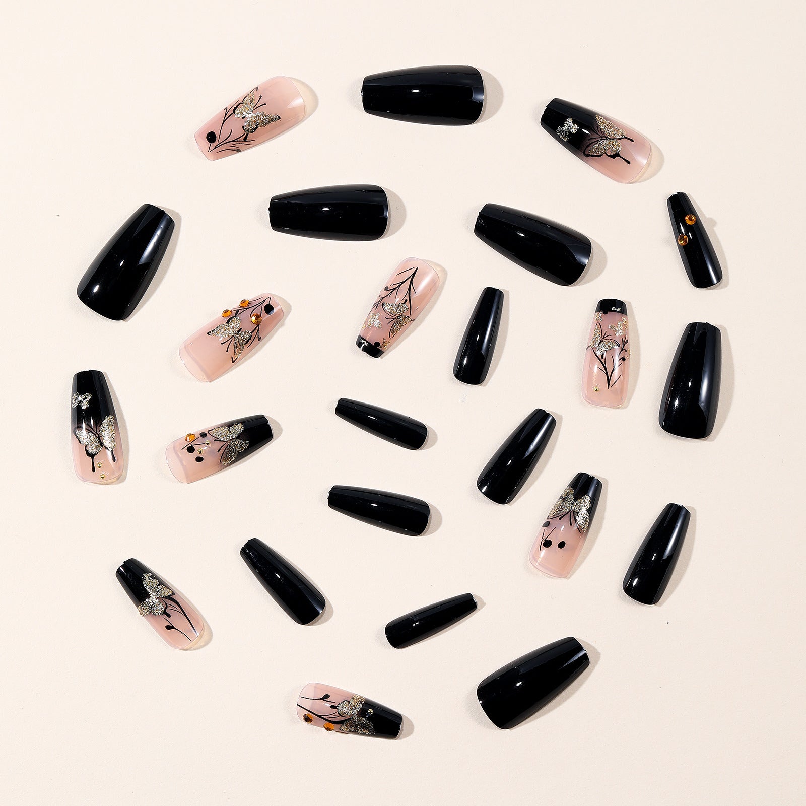 24pcs/Set Dark Gradient Glitter Butterfly Press-On Nails