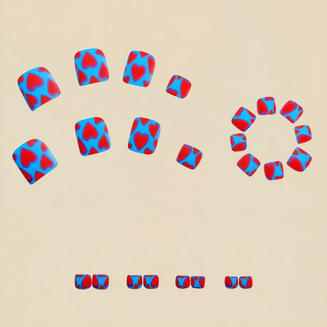 24pcs/Set Red Cartoon Heart Press On Toe Nails