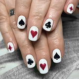 24pcs/Set Poker Hearts and Spades Short Press-On Nails