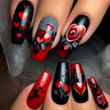 24pcs/Set Black Red Roses Press-On Nails