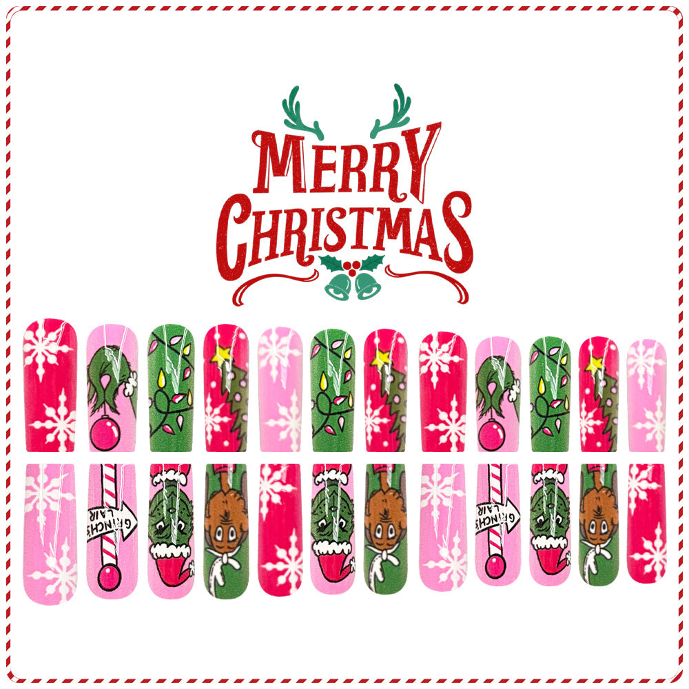 24pcs/Set Grinch Green Monster & Cartoon Reindeer Press-On Nails