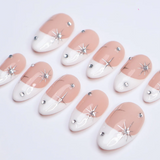 (Handmade) 10pcs/Set Shimmering Silver Stars Press on Nails