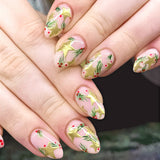 24pcs/Set Gilded Floral & Star Pattern Short Almond Press-On Nails