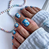 24pcs/Set Blue Daisy Press On Toe Nails