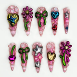 (Handmade) 10pcs/Set Y2K 3D Floral Heart Star Press On Nails