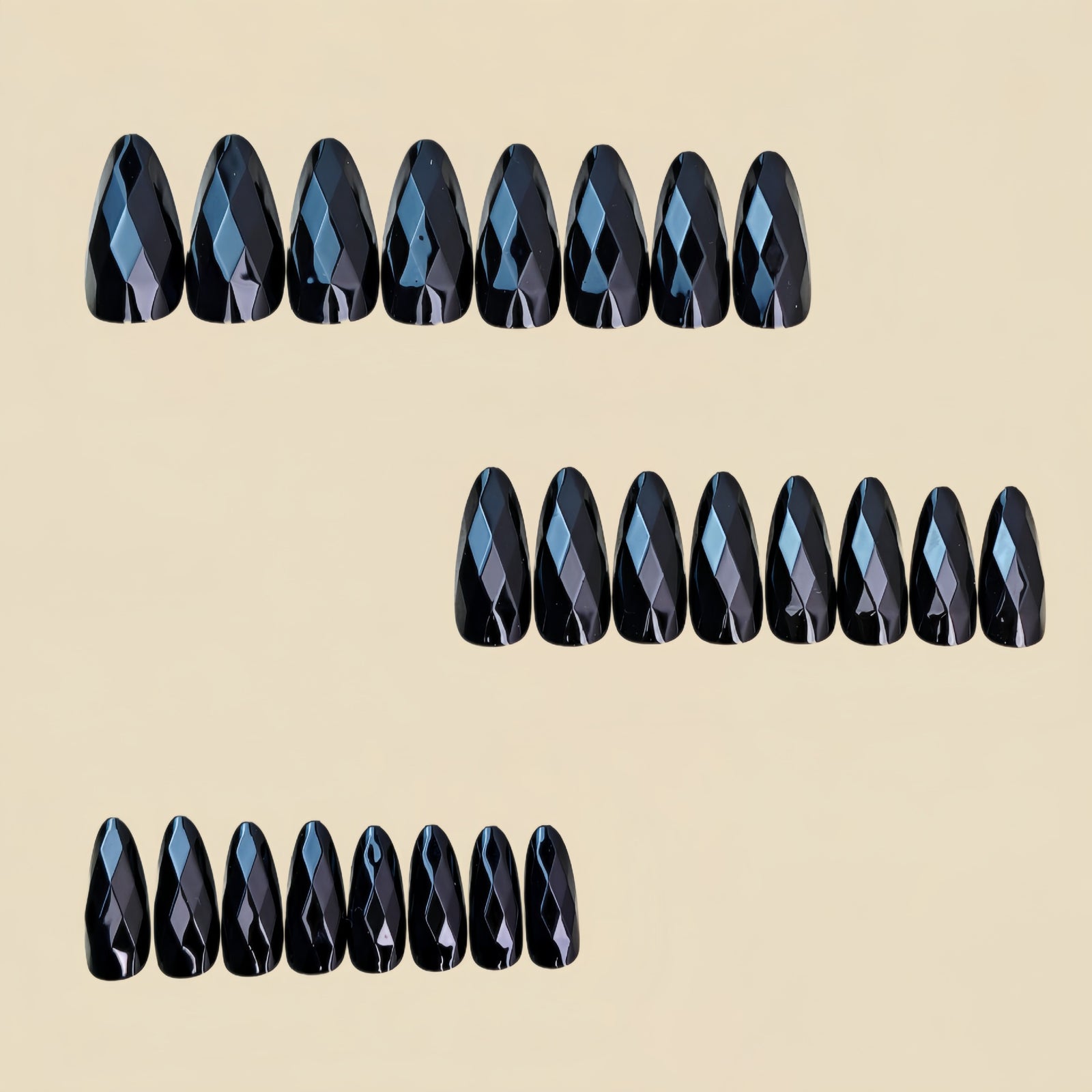 24pcs/Set Solid Black Diamond-Shaped Press-On Nails